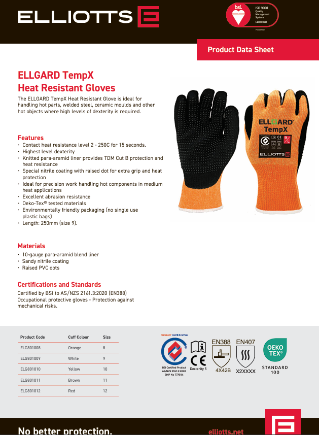 #9 ELG801009 ELLGARD TempX Heat Resistant Gloves