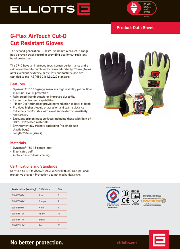 G-Flex® AirTouch Cut-D Cut Resistant Glove - High Vis Yellow #10 ELG345510V 120Prs