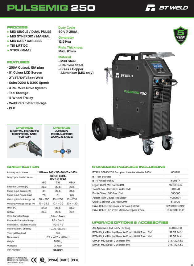 BT Weld PULSEMIG 250 Compact 240V 658251