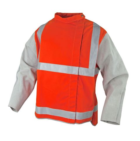 HI VIZ Orange Proban® Jacket, leather sleeves, reflective trim Large OPWJ30CST1