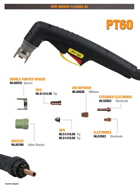 PT25-PT40-PT60 Tip Short 96.51318.09 Plasma Cutter Spares 5Pcs