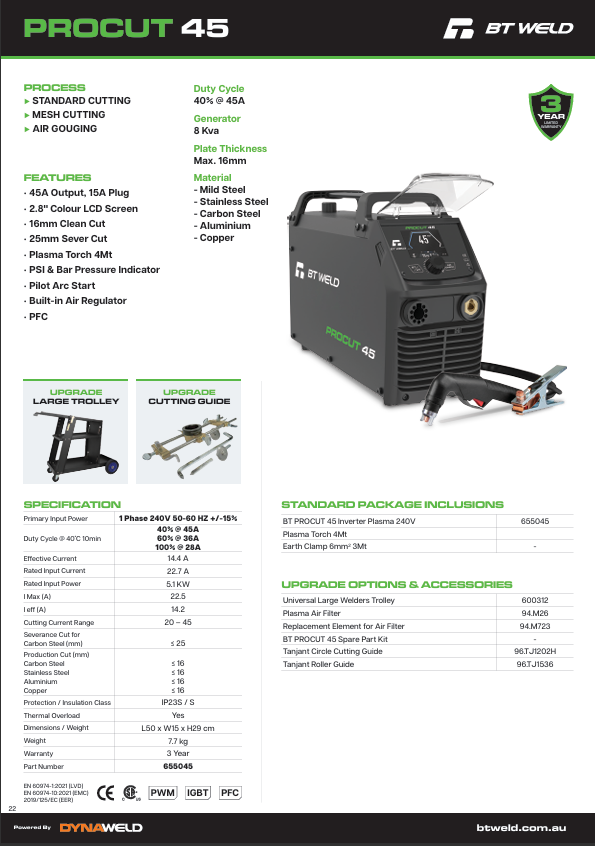 Plasma Cutter Machines BT Weld PROCUT 45 655045
