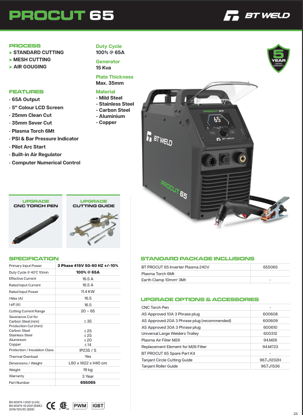 Plasma Cutter Machines BT Weld PROCUT 65 415V 655065