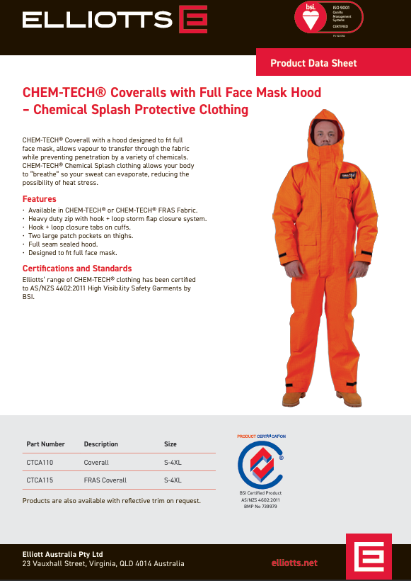 Chem-Tech® FRAS Coverall with Full Face Mask Hood CTCA115XLG XL MTO