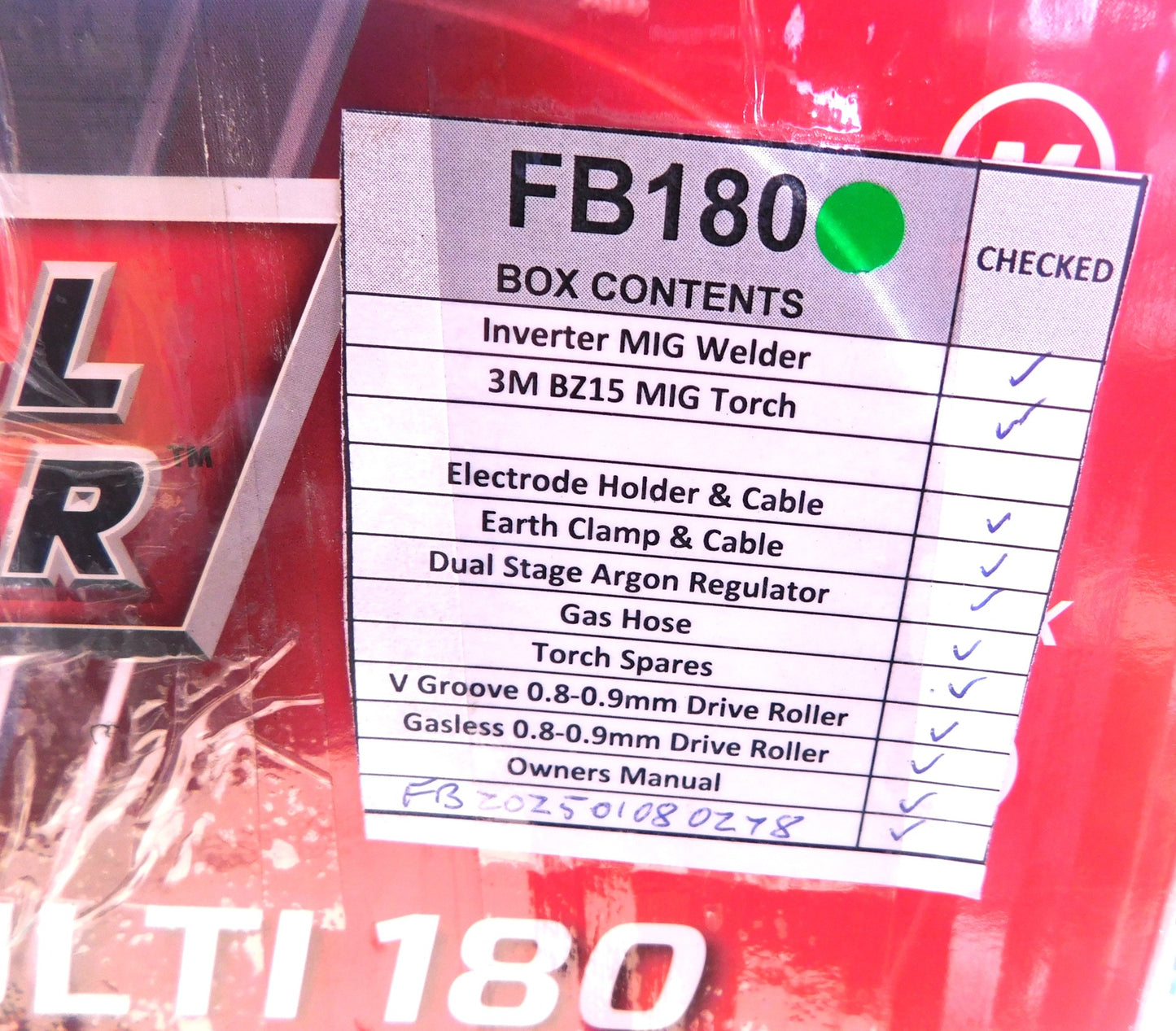 Full Boar 180A MST Inverter Mig Welder - Factory Refurbished