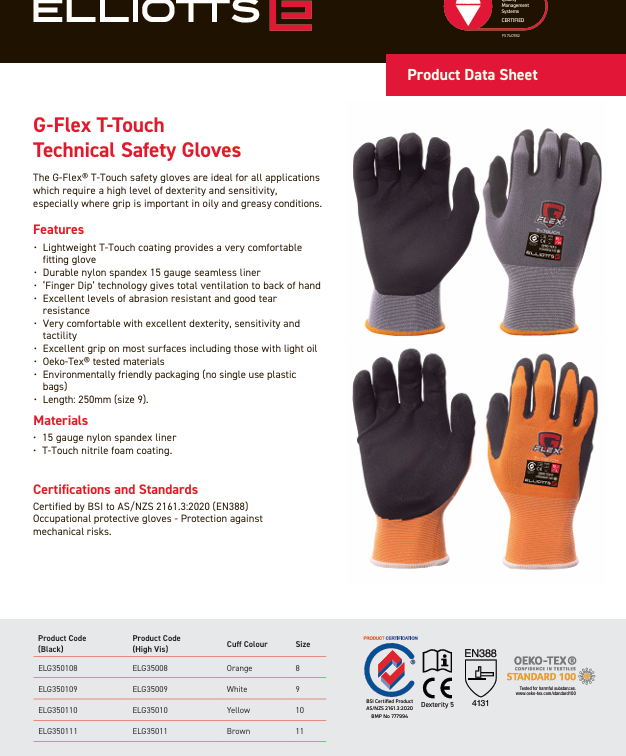 G-Flex® T-Touch Technical Safety Gloves - Black ELG350110 #10 150Prs
