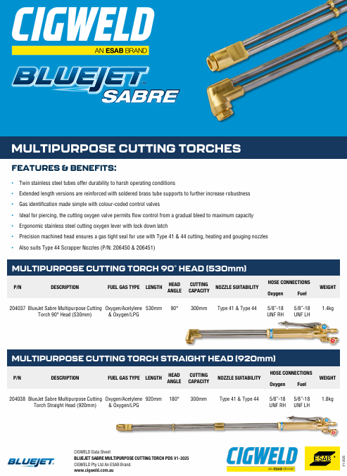 BLUEJET SABRE Multipurpose Cutting Torch 90° Head-920mm 204039