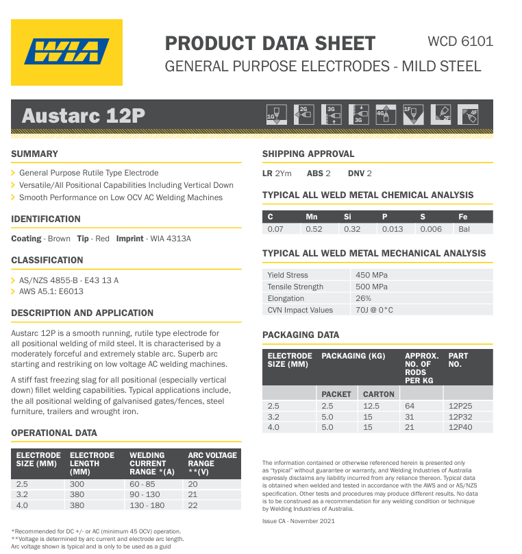3.2mm x 5.0kg Austarc 12P General Purpose Stick Welding Electrode