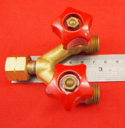 Twin Hose Joiner "Y" connector  LH Fuel/LPG/Acet with Taps