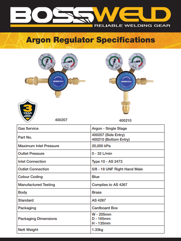 Gas Regulators Argon Twin Side Entry 400207