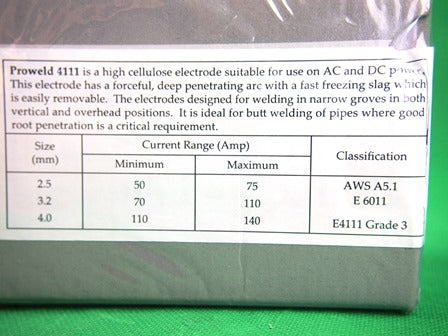 Welding Rods Cellulose 2.5mm 5.0Kg Proweld E4111