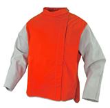 Orange Proban High Vis Welding Jacket, chrome leather sleeves Class D LGE